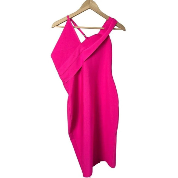Unbranded Dresses & Skirts - Unknown Hot Pink Bodycon Asymmetrical Strap Dress Size XL Polyester Spandex Wm’s